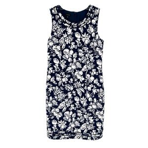 Talbots Sheath Dress Womens Size 10 Blue White Novelty Fruit Print Lattice Lace